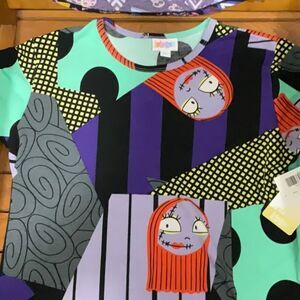 Lularoe Disney Sally NBC Gracie Top Sz 14 NWT Patchwork Print Teal Purple